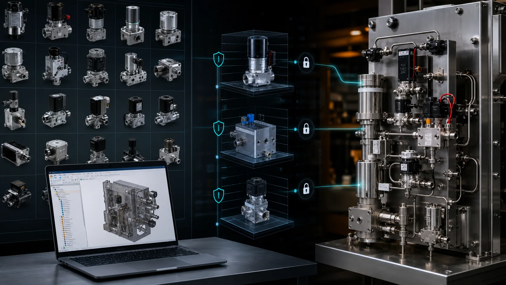 Concept illustration of a component library connected to an equipment assembly